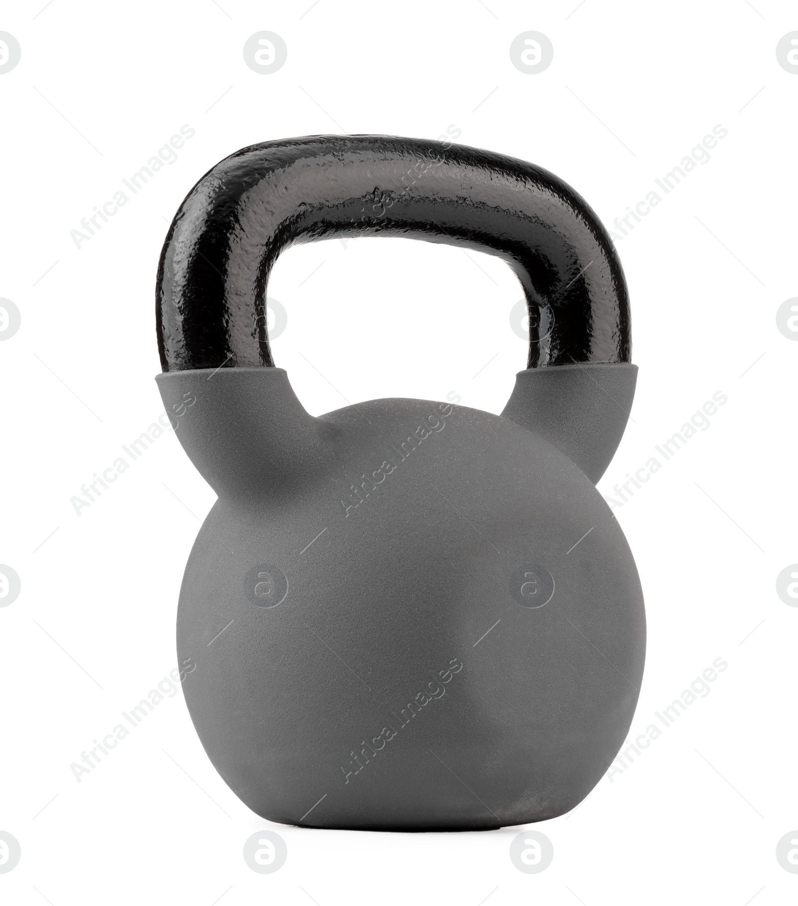Photo of One metal kettlebell isolated on white. Sports equipment