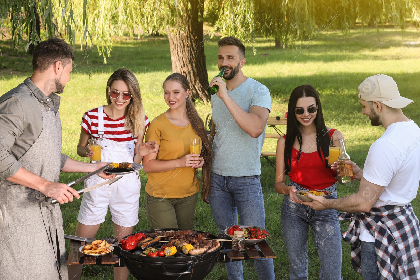 Photo of Group of friends having barbecue party in park