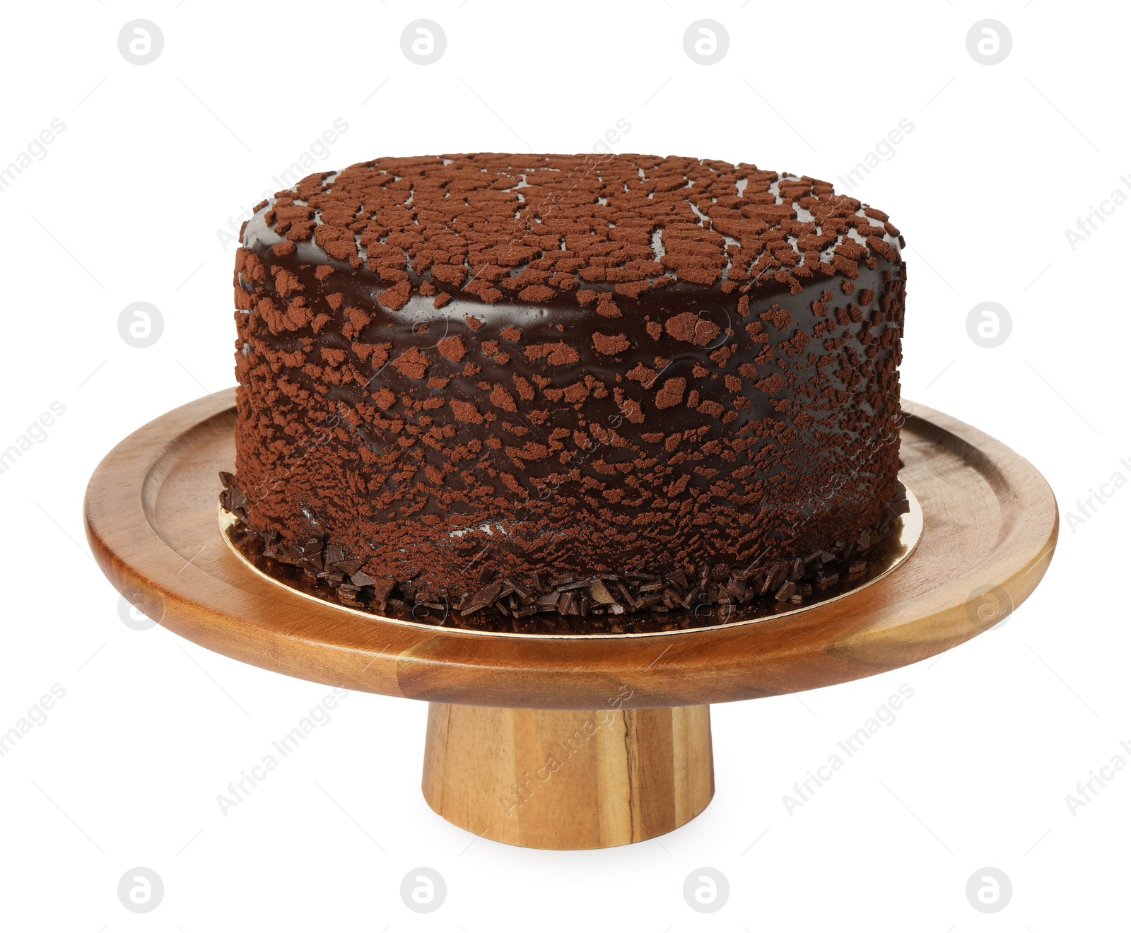 Photo of Delicious chocolate truffle cake isolated on white