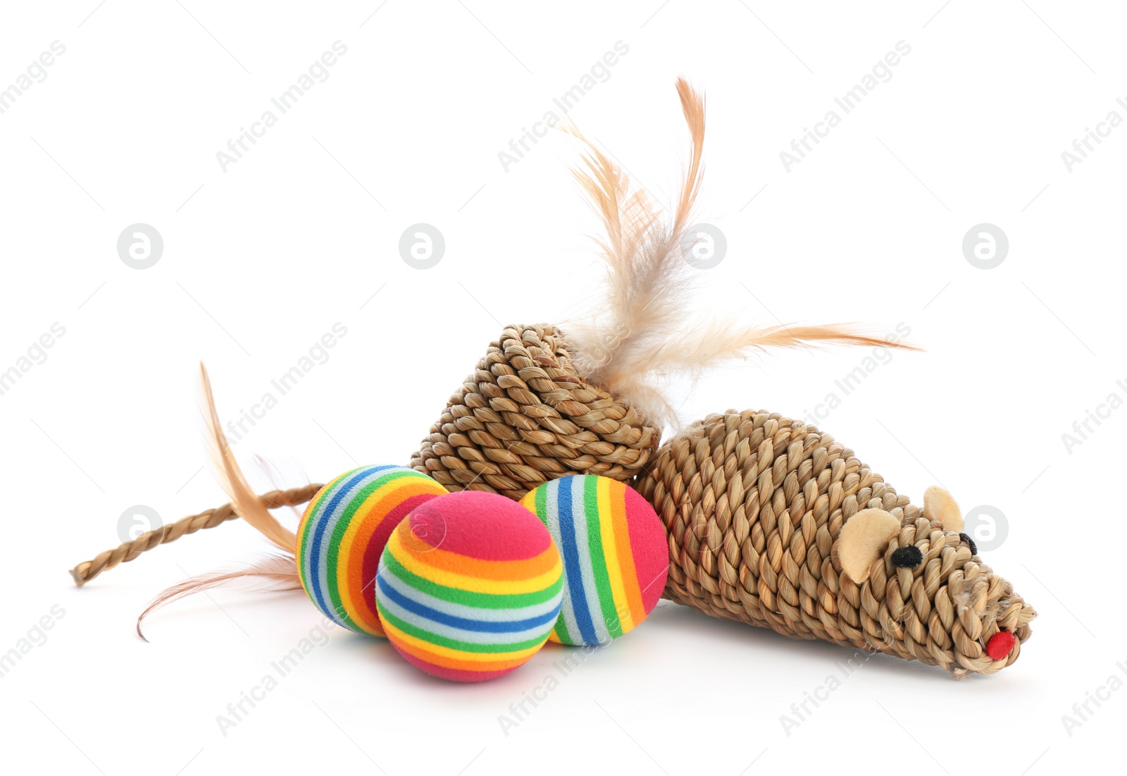 Photo of Cat's toys on white background