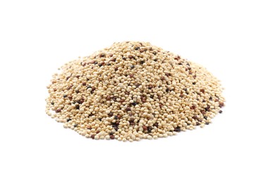Pile of raw quinoa seeds isolated on white