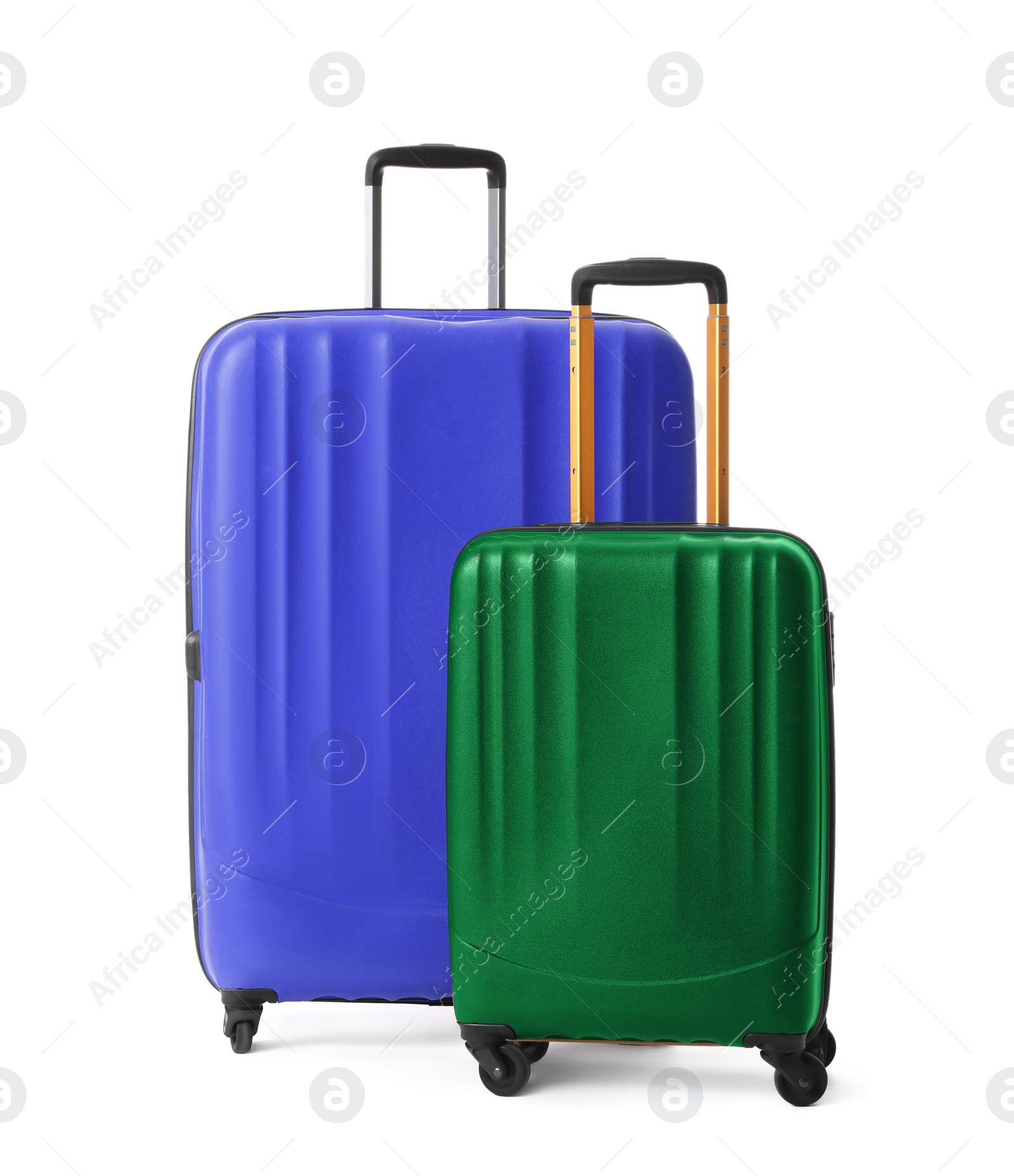 Image of Modern suitcases for travelling on white background