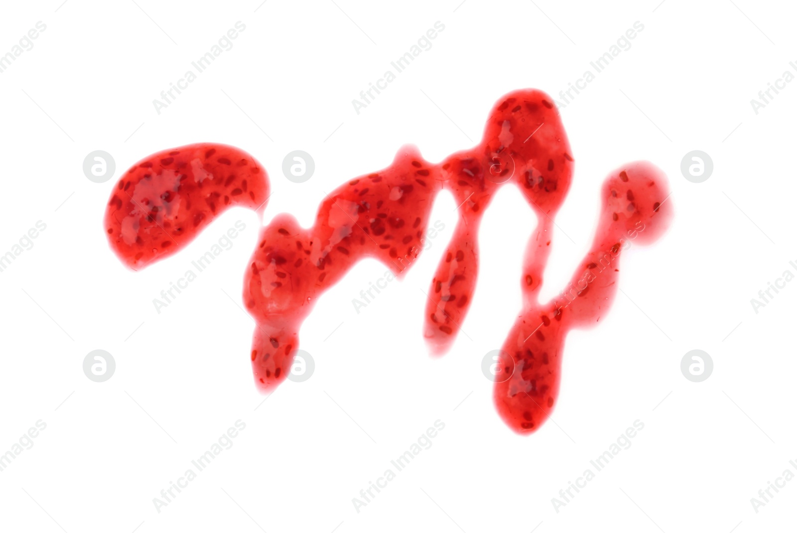 Photo of Sweet raspberry jam on white background