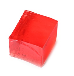 Delicious red jelly cube on white background