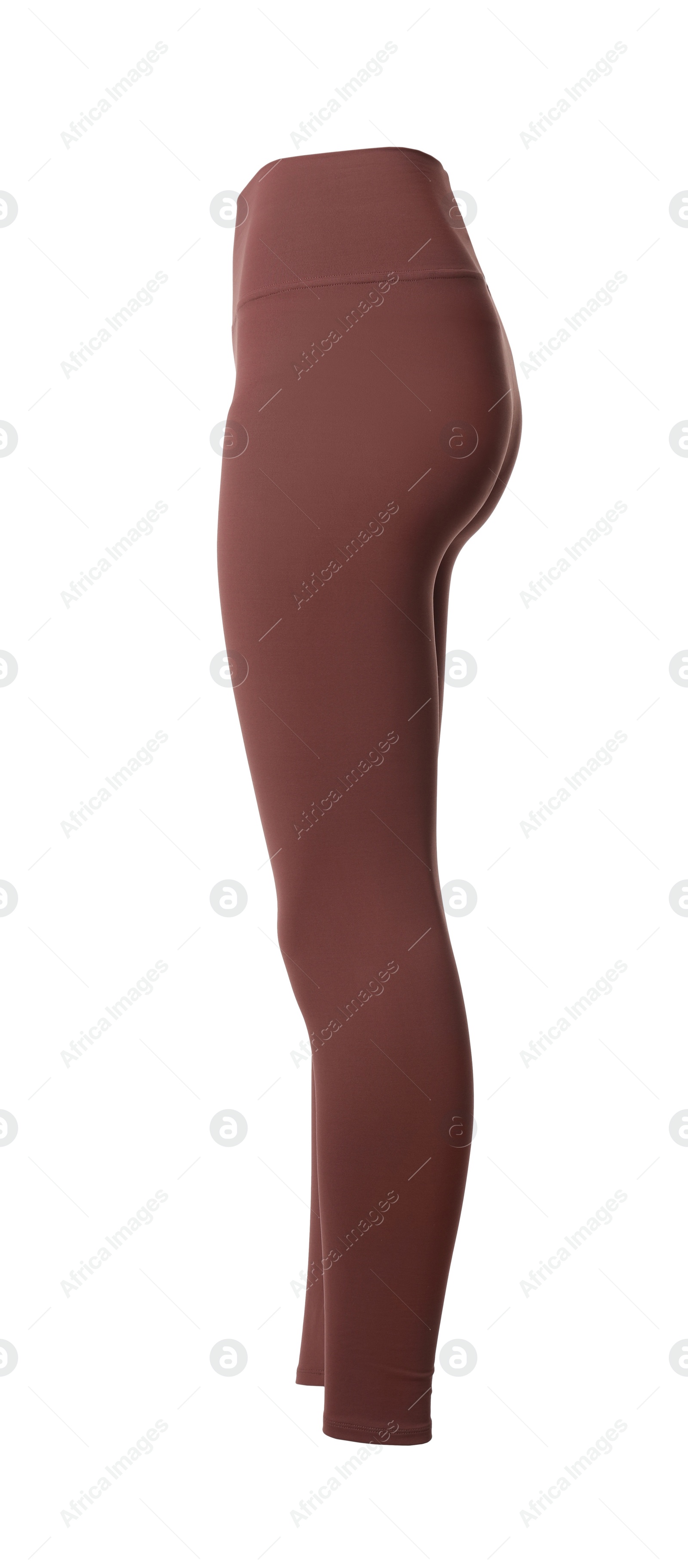 Photo of Pale red women's leggins isolated on white. Sports clothing