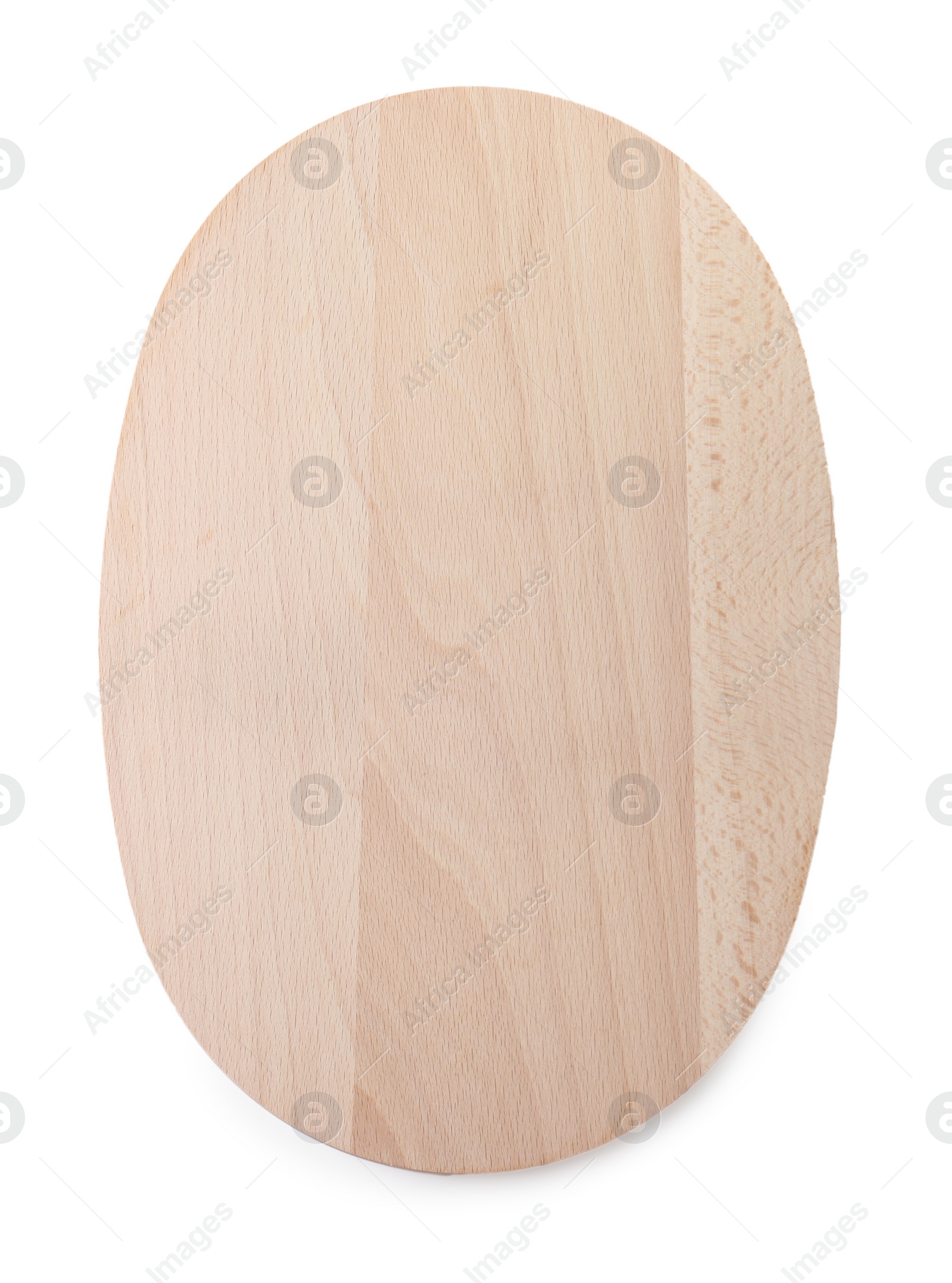 Photo of One wooden cutting board isolated on white, top view