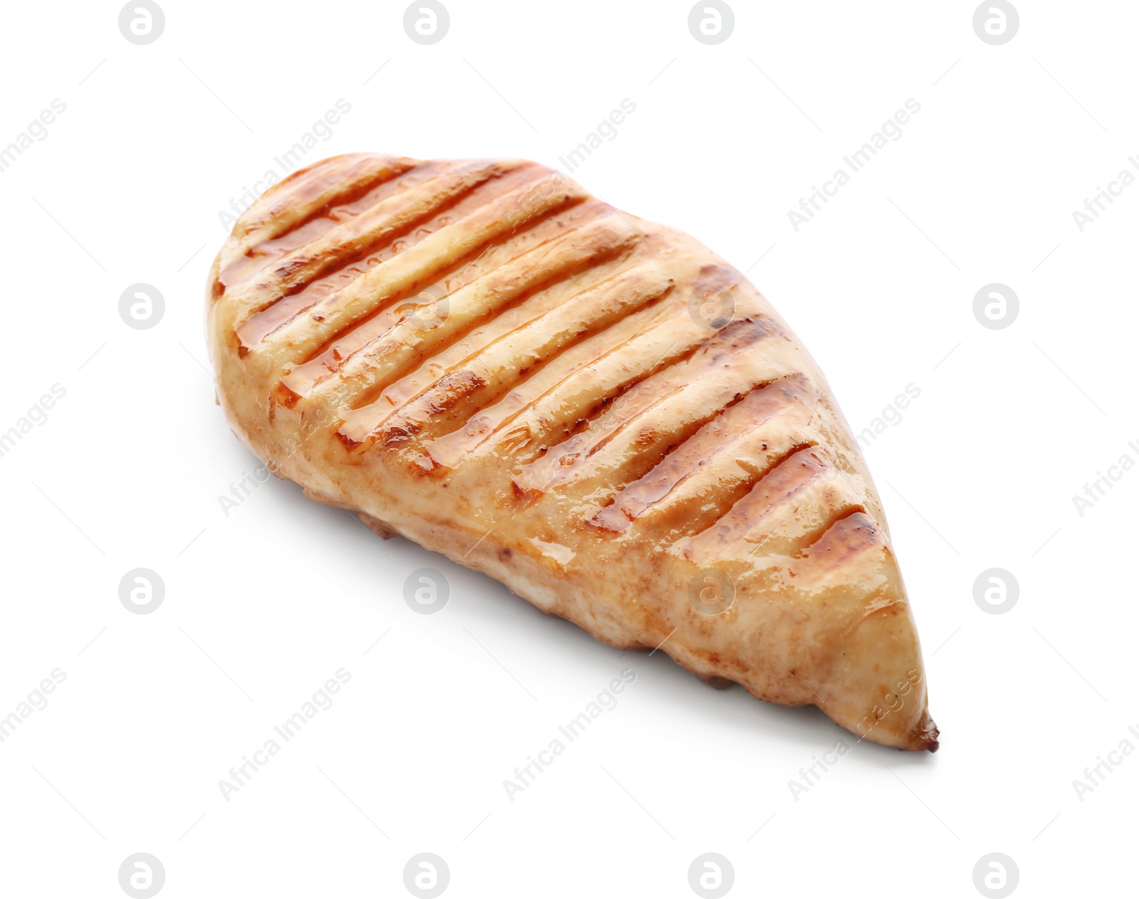 Photo of Tasty grilled chicken fillet isolated on white