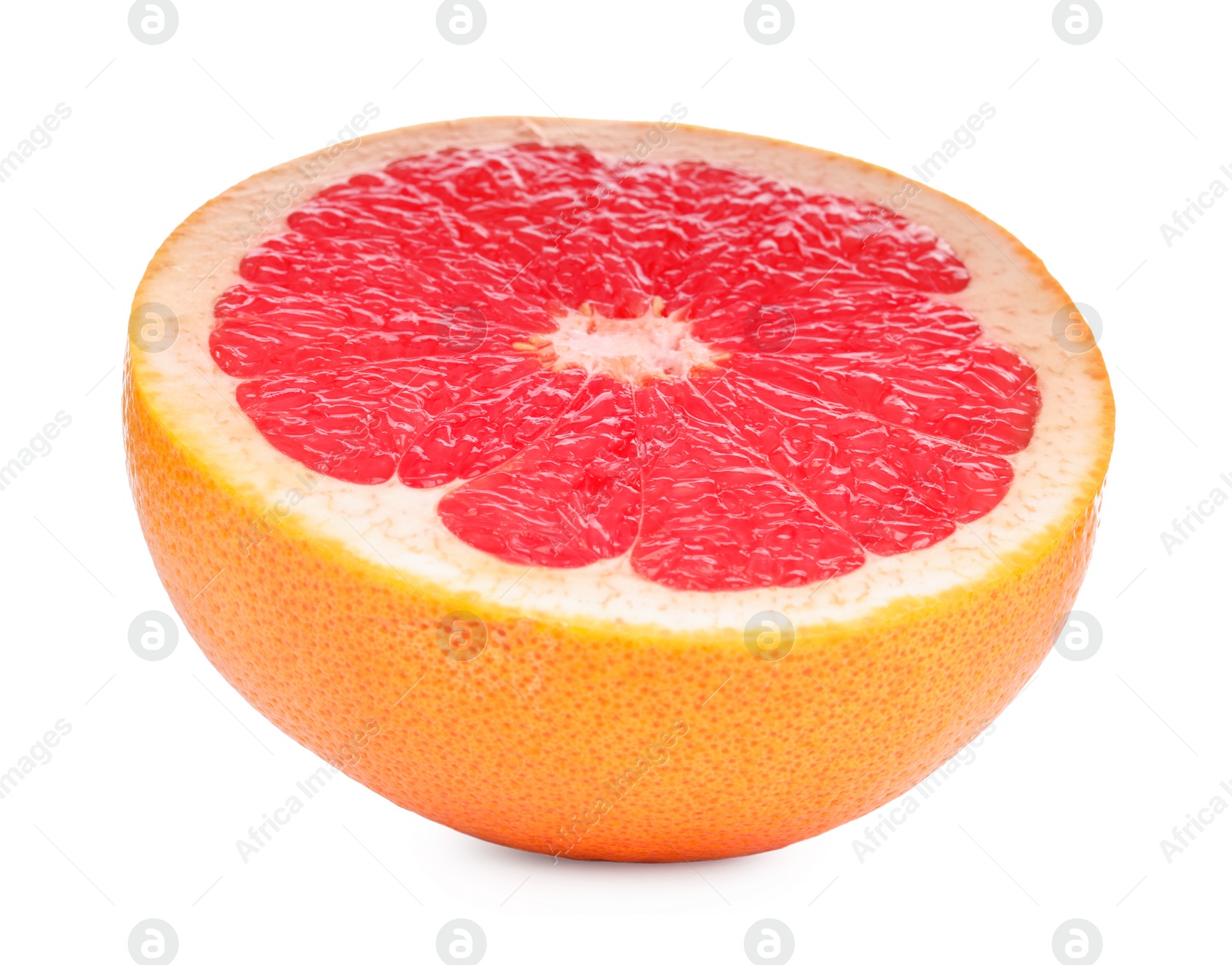 Photo of Halved ripe grapefruit isolated on white. Citrus fruit