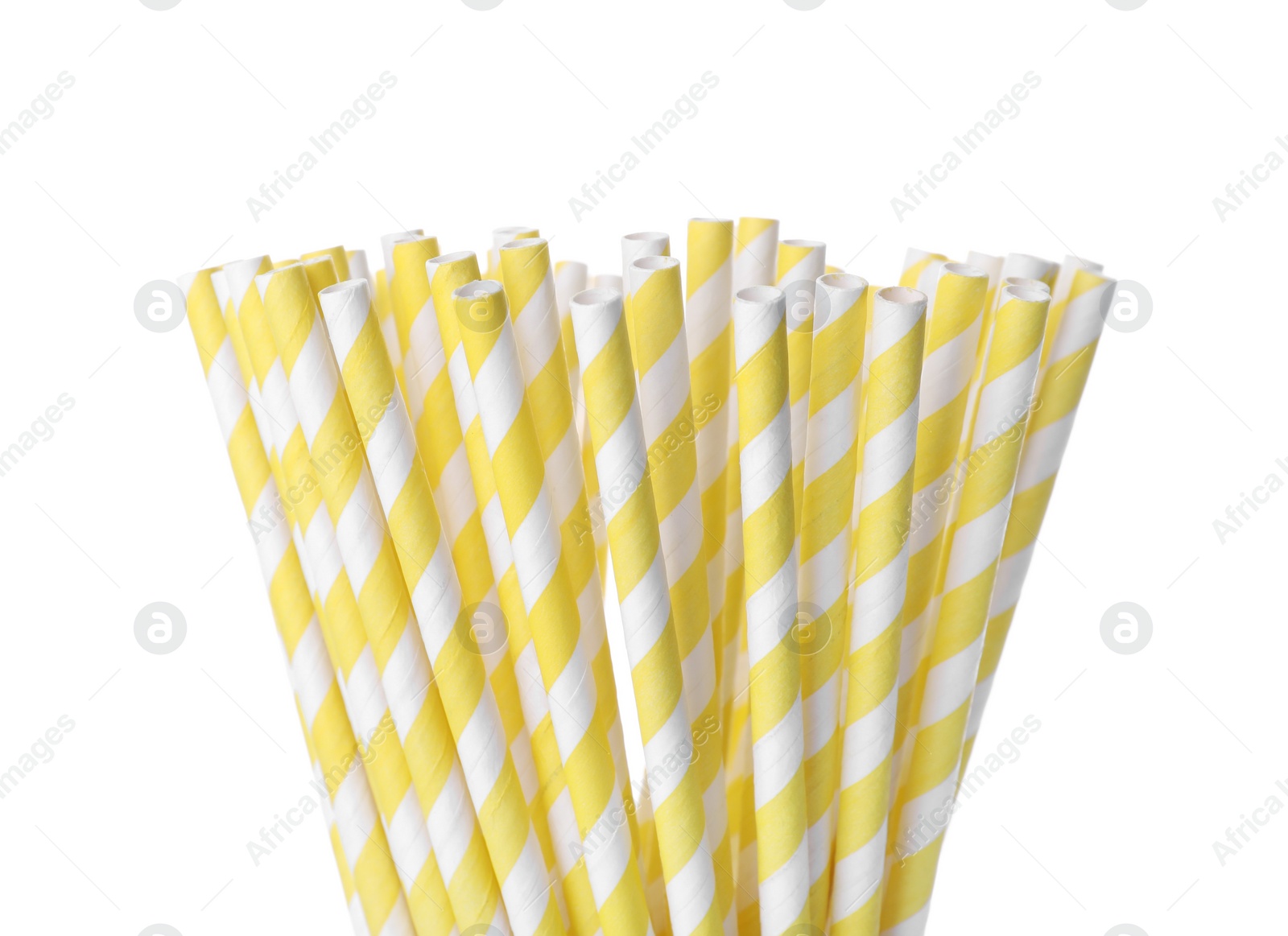 Photo of Striped paper cocktail tubes on white background