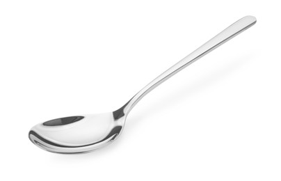 Photo of One shiny silver spoon isolated on white