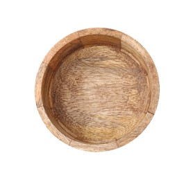Photo of One wooden bowl isolated on white, top view. Cooking utensil