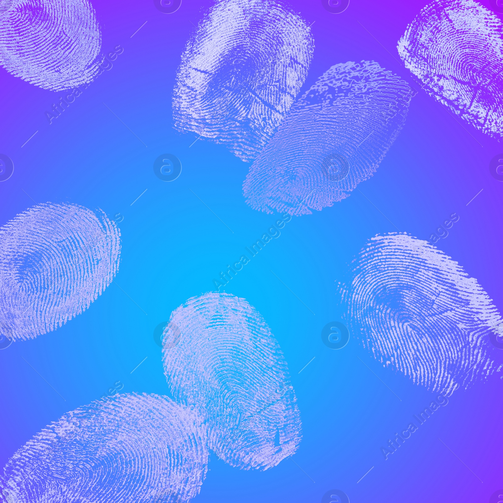 Image of Set of different fingerprints on color background 