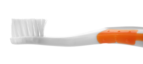 Photo of Manual toothbrush for child on white background. Dental care