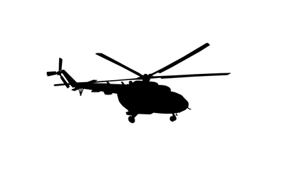 Silhouette of army helicopter isolated on white. Military machinery