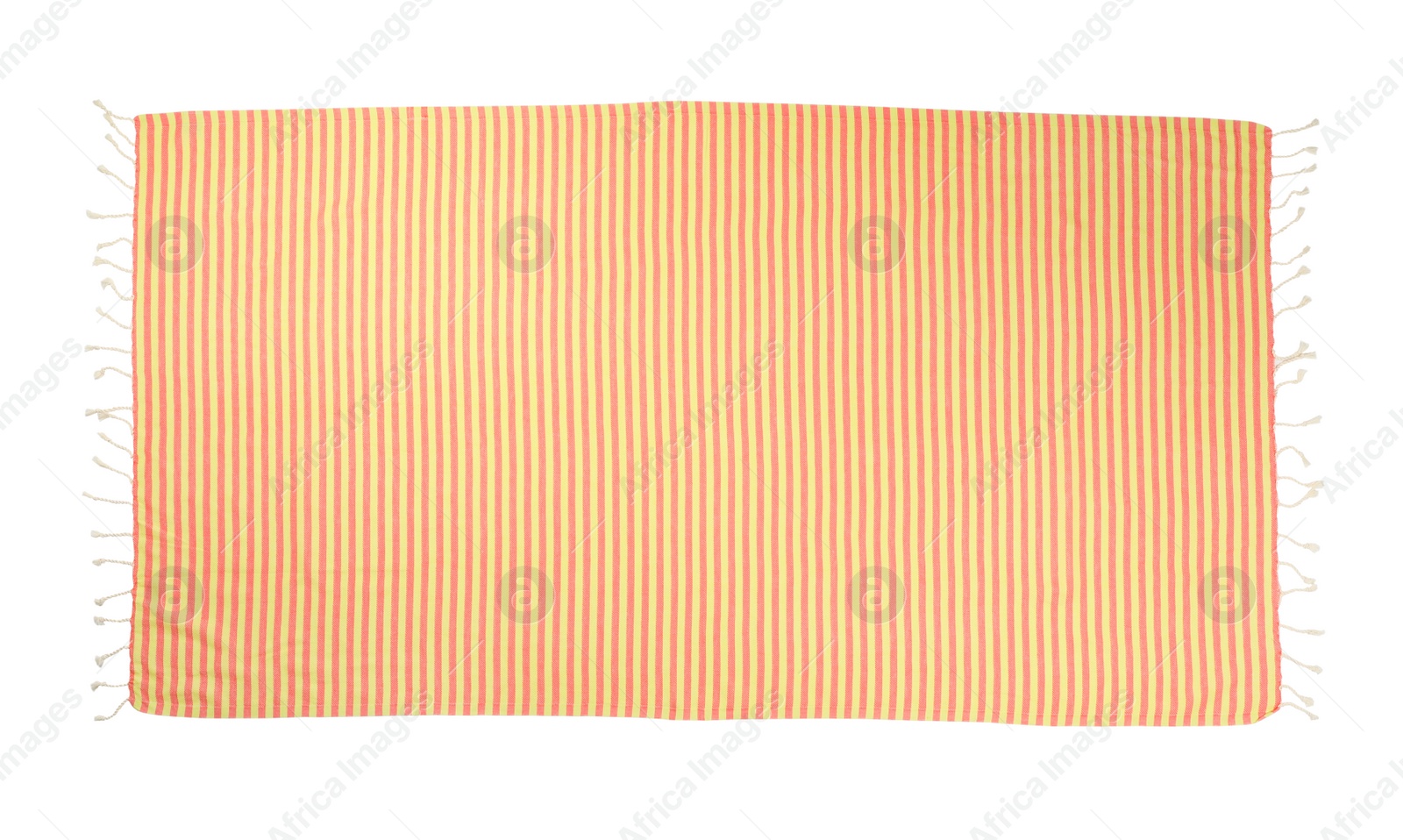 Photo of Striped beach towel isolated on white, top view