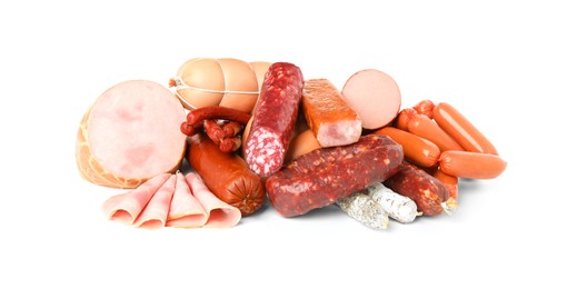 Photo of Different types of sausages isolated on white