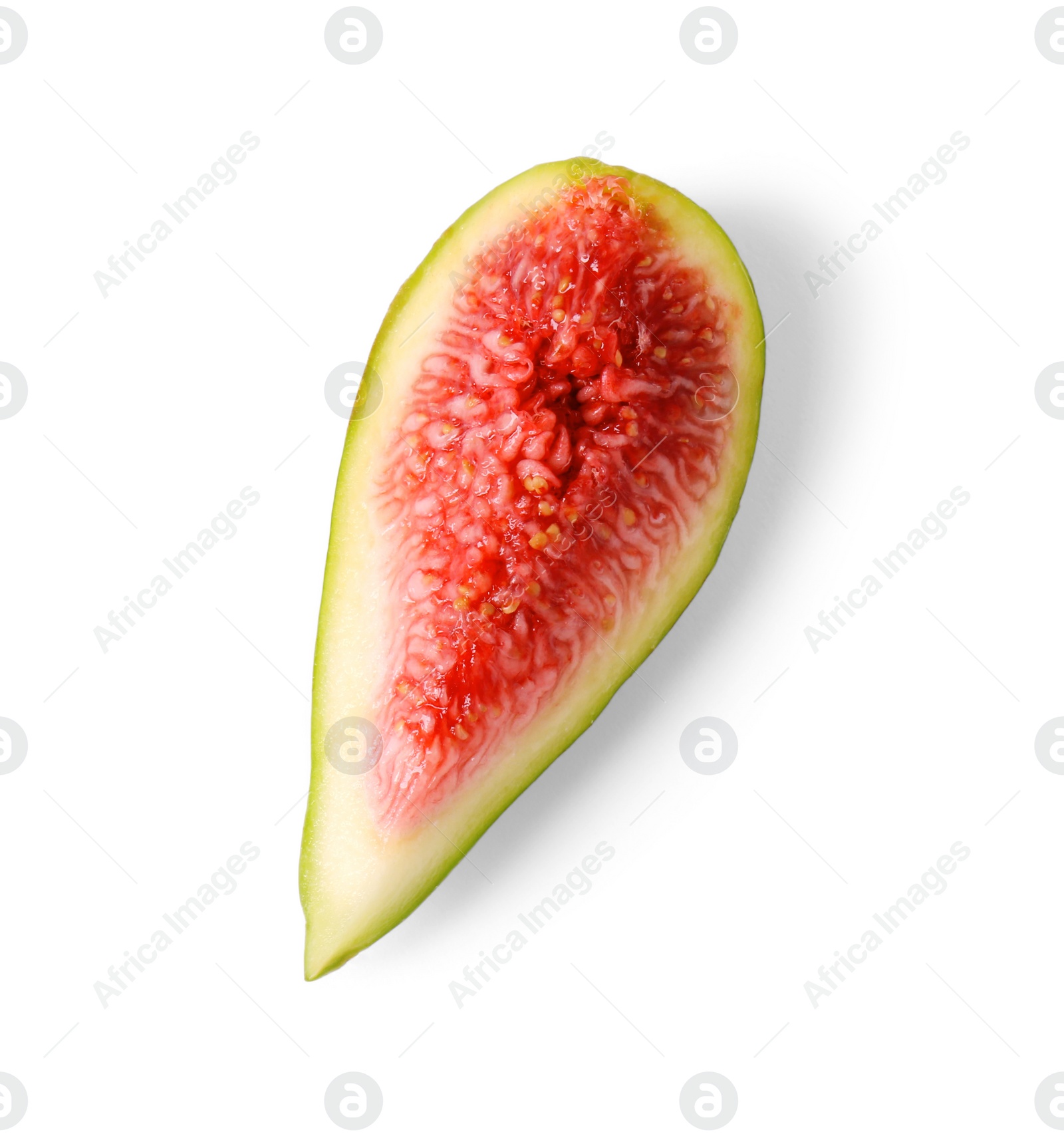Photo of Slice of fresh green fig isolated on white, top view