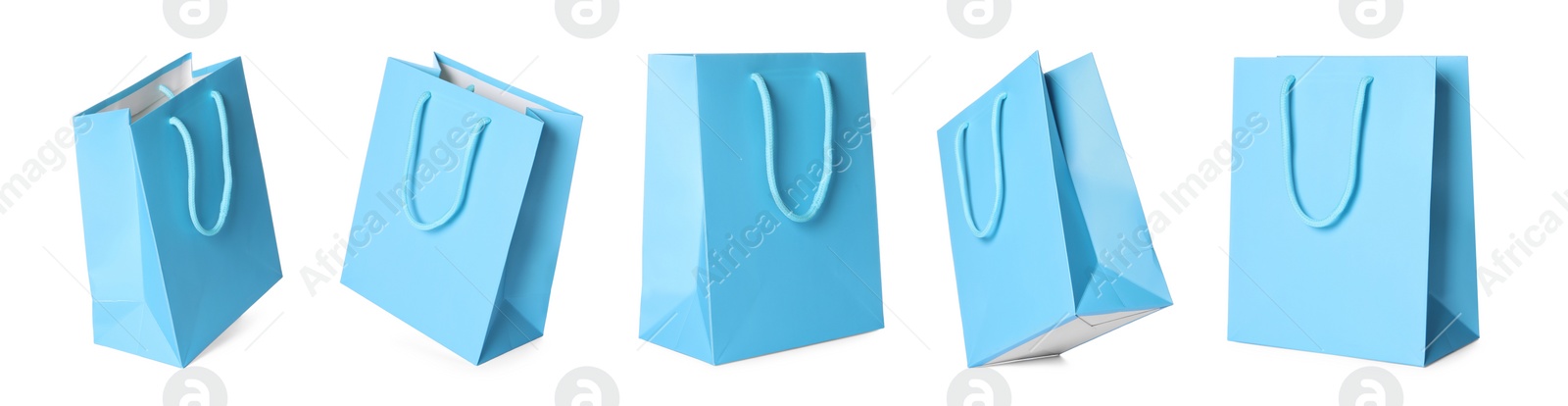 Image of Light blue shopping bag isolated on white, different sides