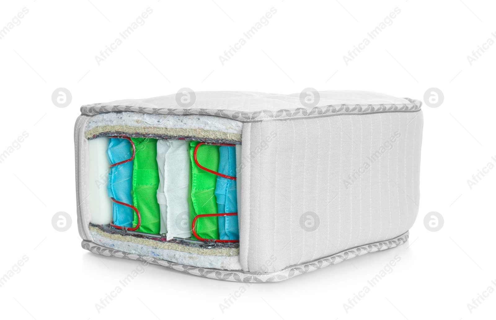 Photo of Sample of modern orthopedic mattress isolated on white