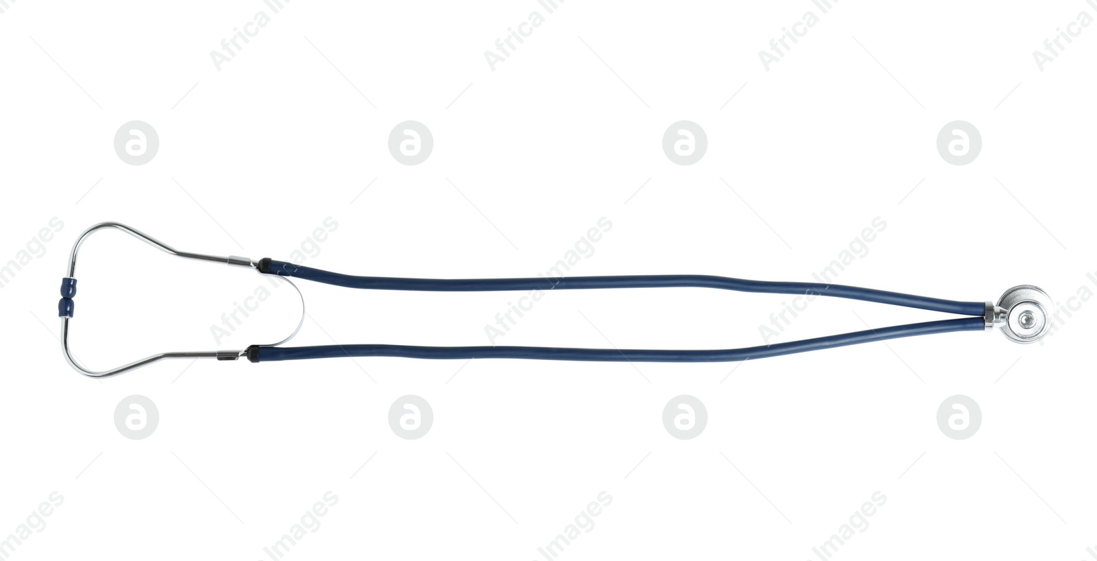 Photo of Stethoscope on white background, top view. Medical device