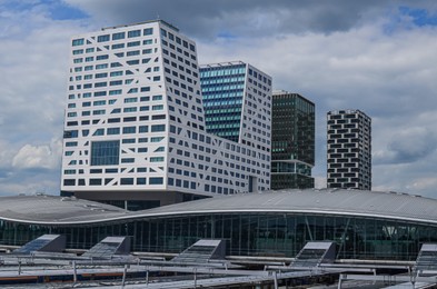 View of beautiful modern buildings in city