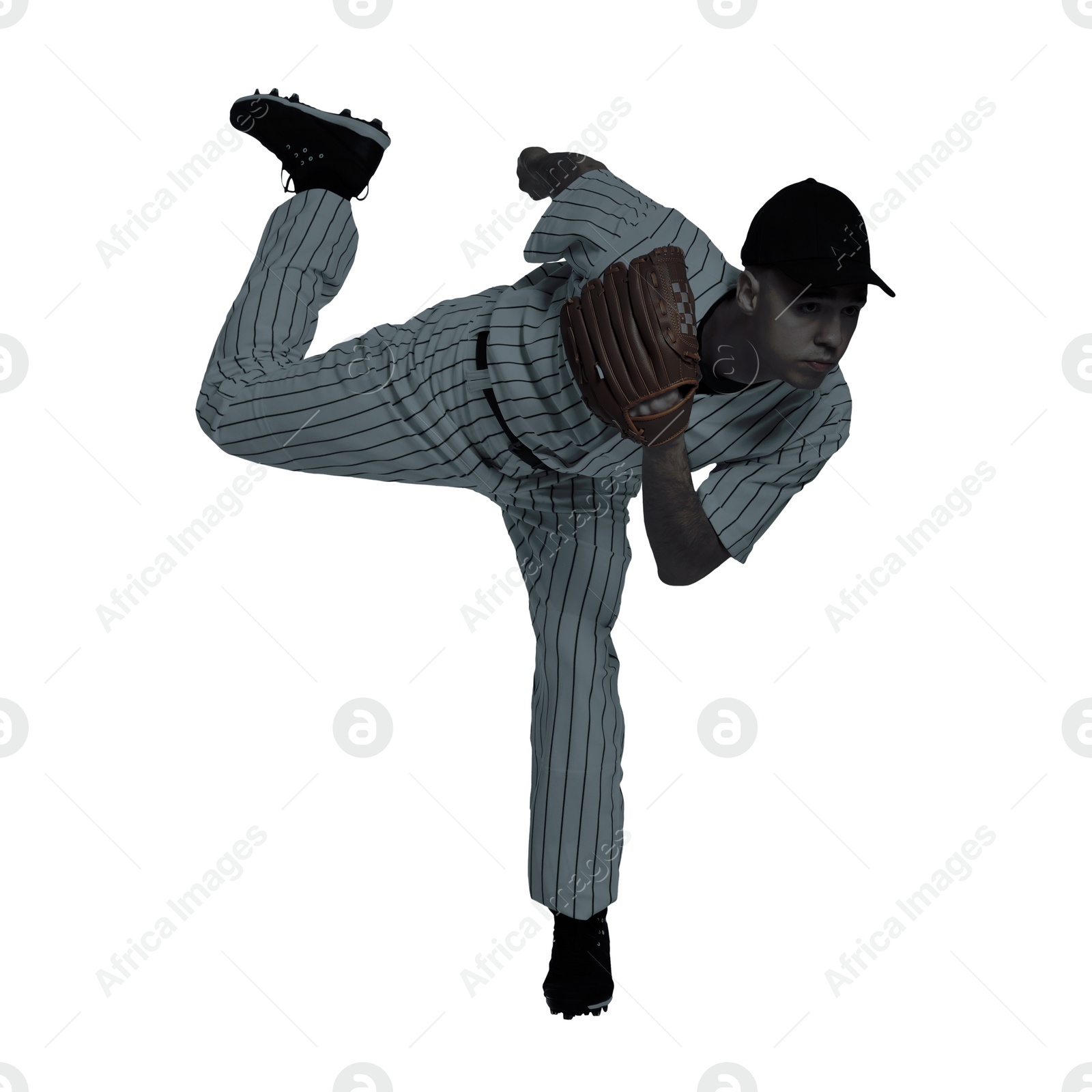 Image of Silhouette of baseball player on white background