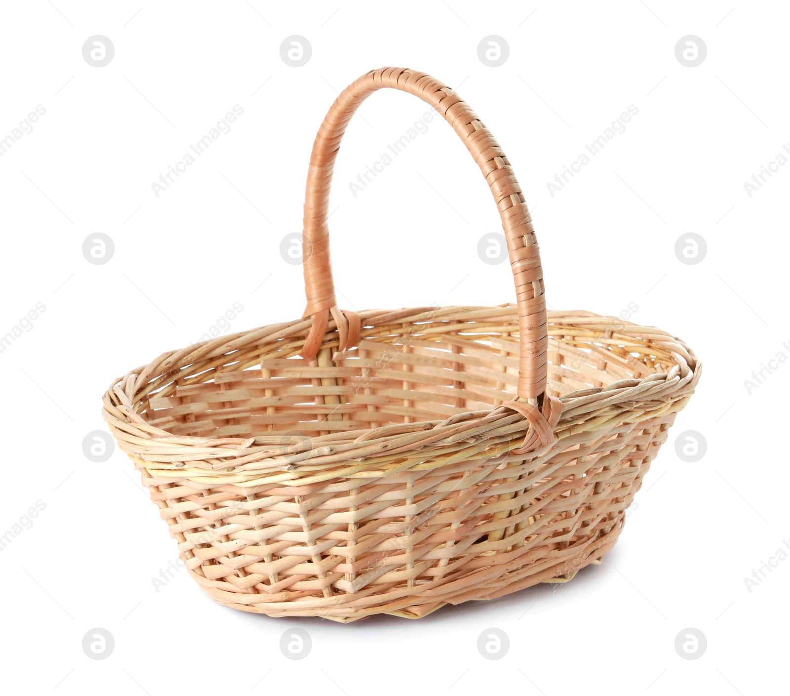 Photo of Empty Easter wicker basket isolated on white