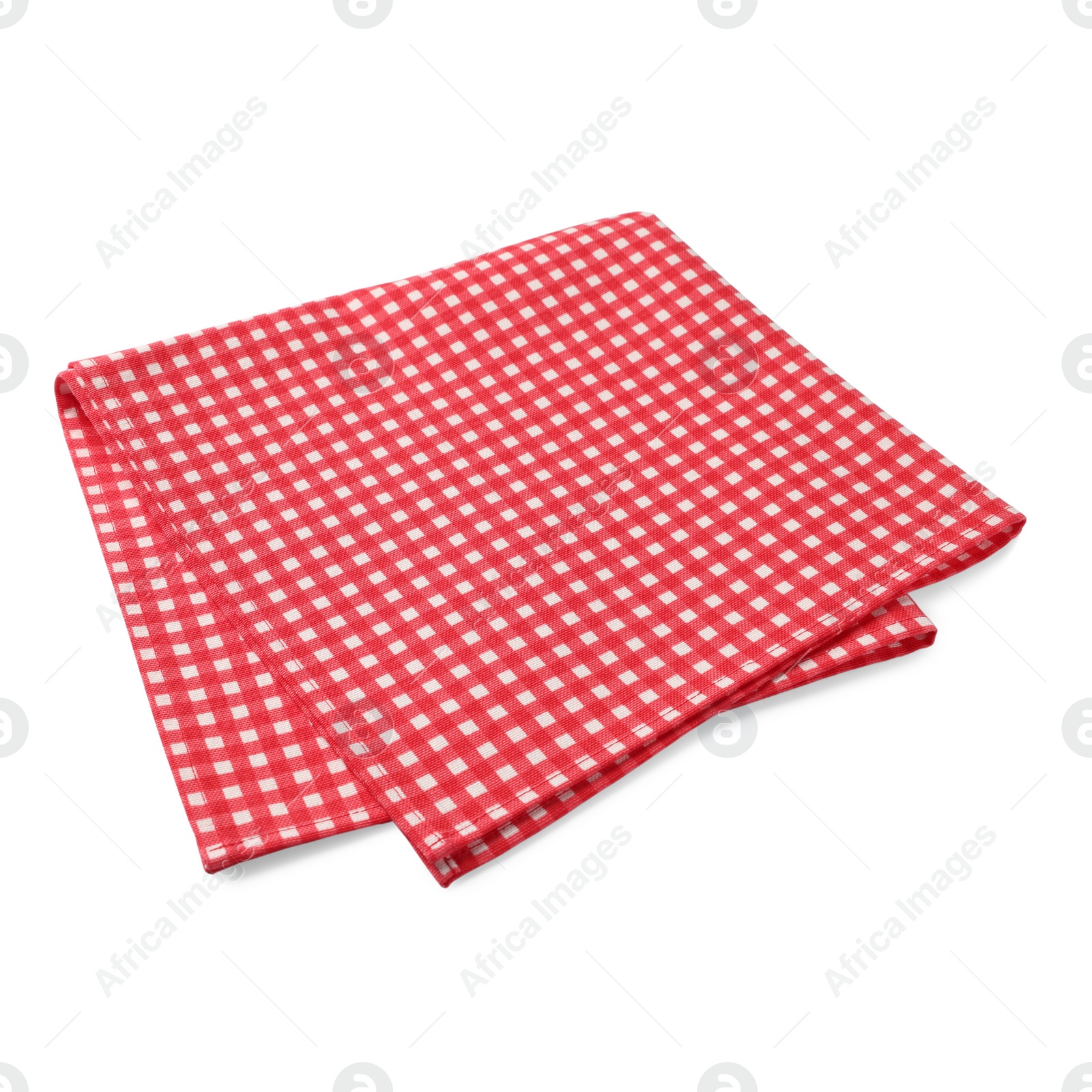 Photo of New red checkered tablecloth on white background