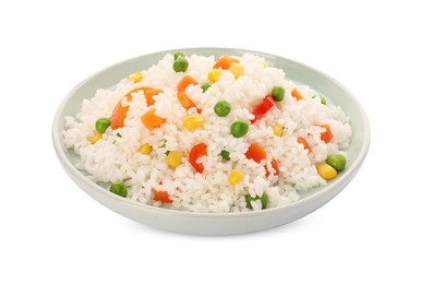 Photo of Delicious rice with vegetables isolated on white