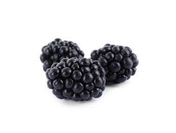 Photo of Beautiful tasty ripe blackberries on white background