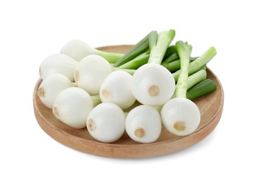 Photo of Whole green spring onions isolated on white