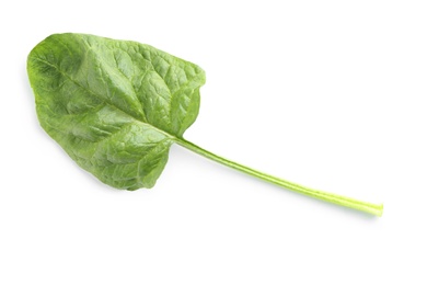 Fresh leaf of spinach isolated on white, top view