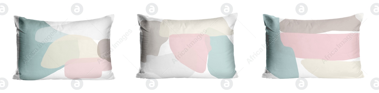 Image of Soft pillows with stylish prints isolated on white