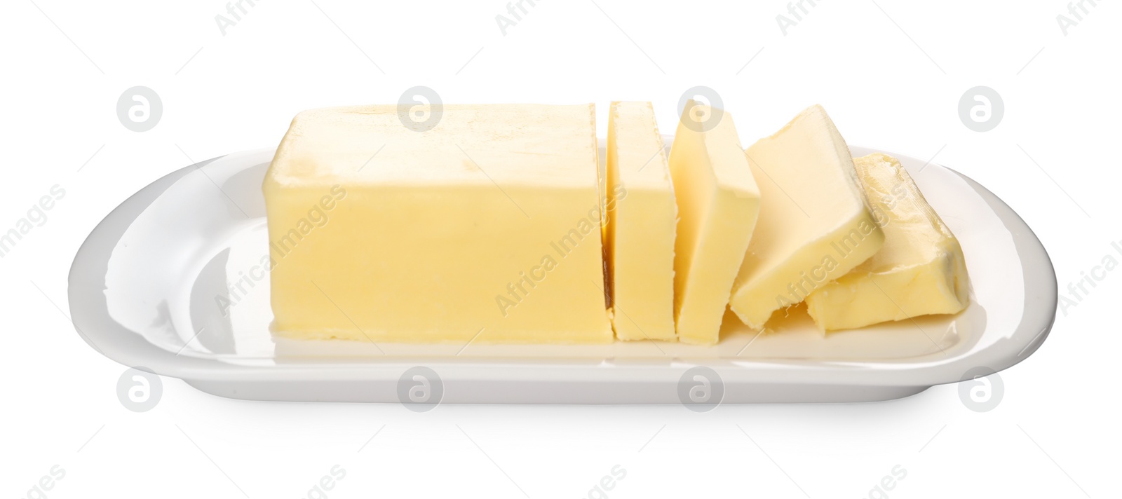 Photo of Tasty butter in dish isolated on white