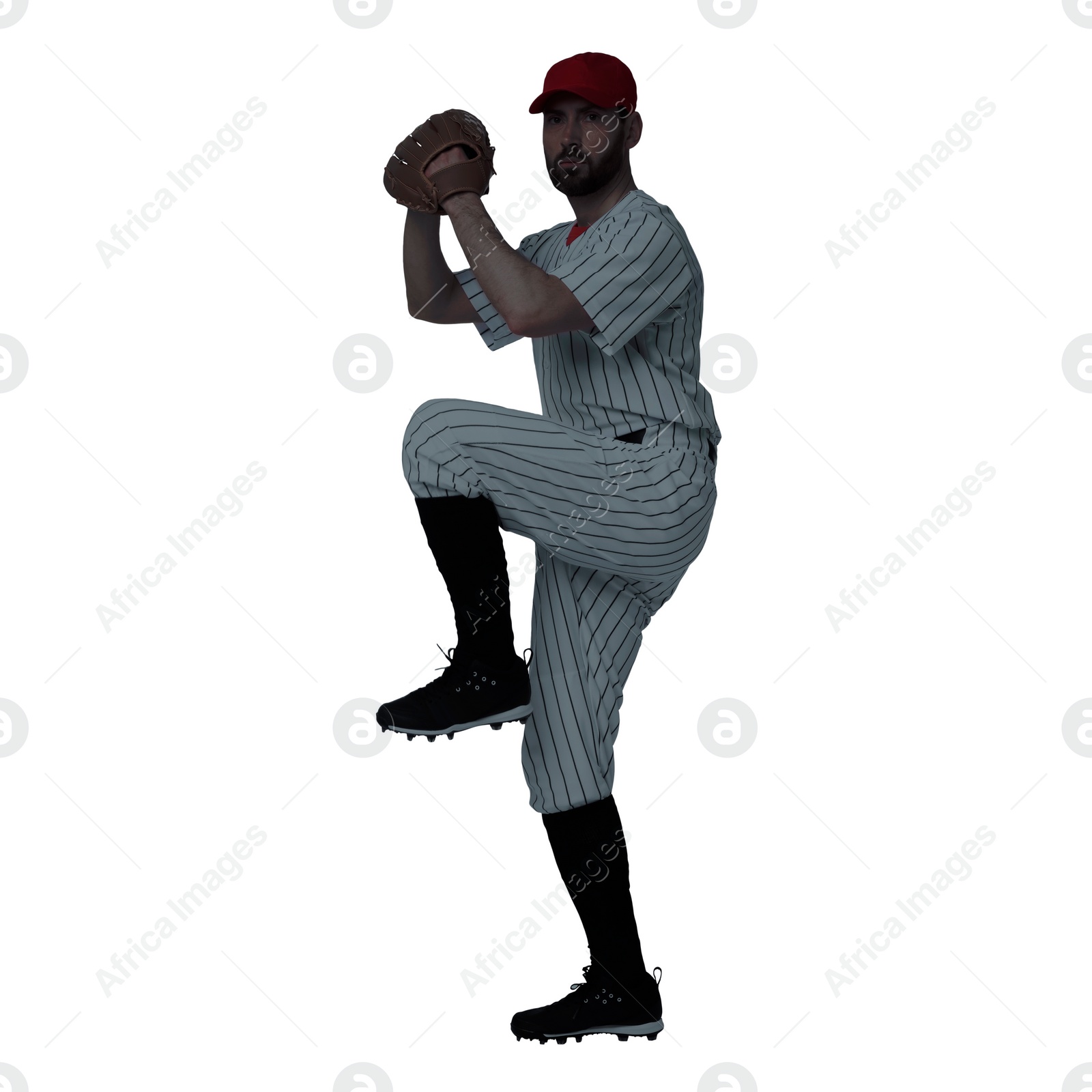 Image of Silhouette of baseball player on white background