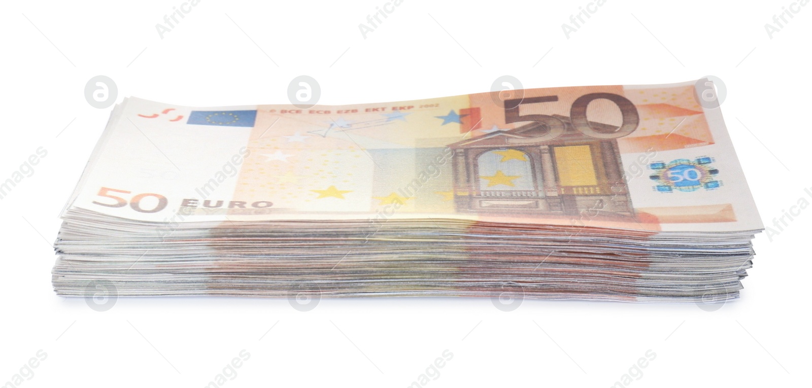 Photo of Stack of euro banknotes isolated on white. Money and finance