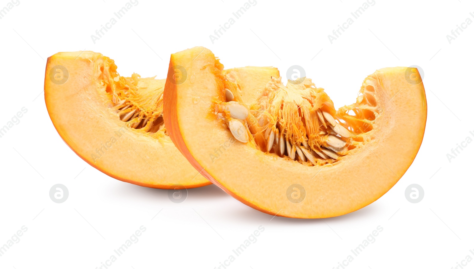 Photo of Slices of fresh ripe pumpkin isolated on white