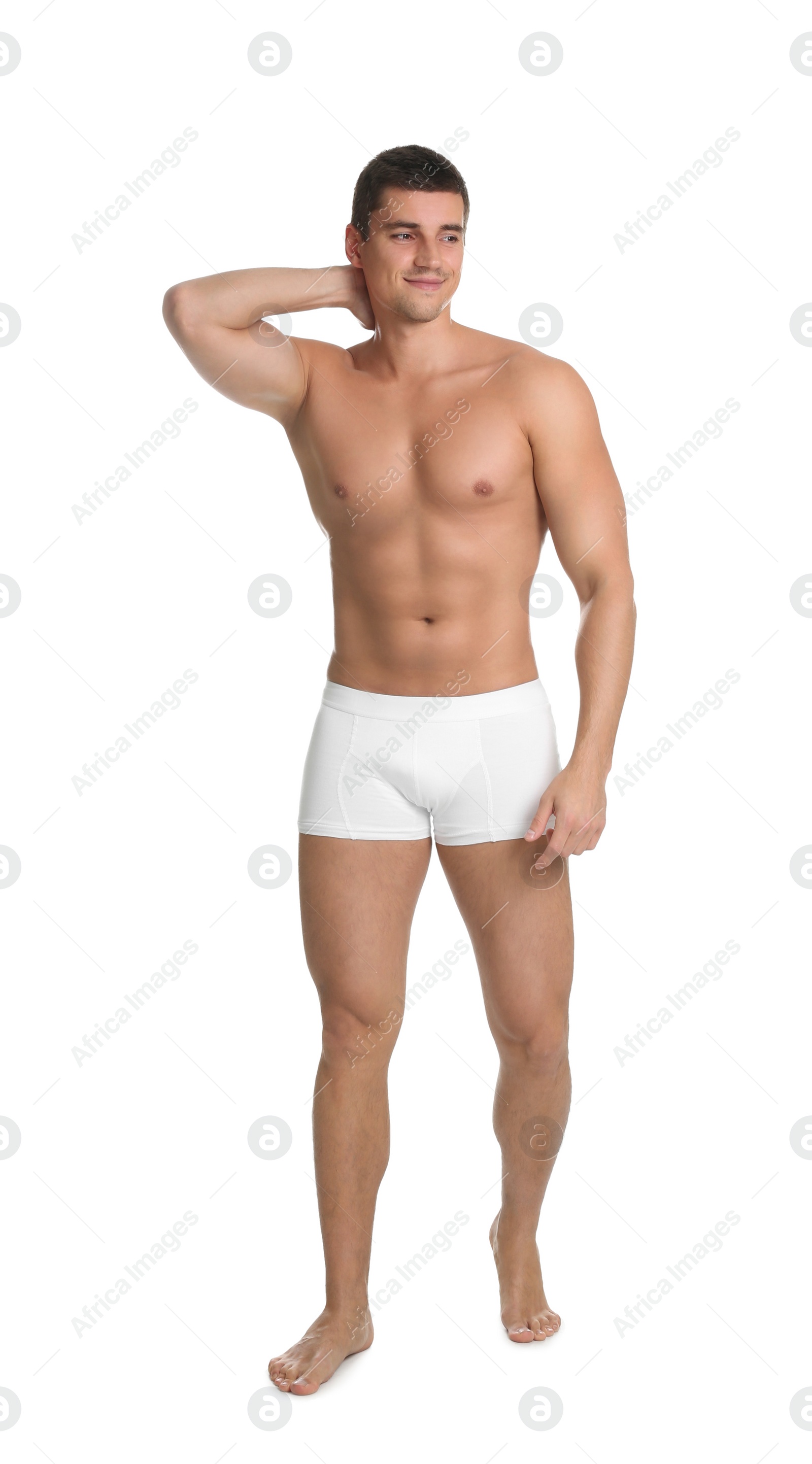 Photo of Man with sexy body on white background