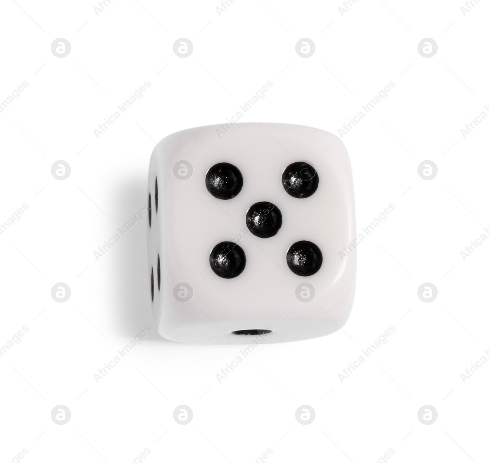 Photo of One game dice isolated on white, top view