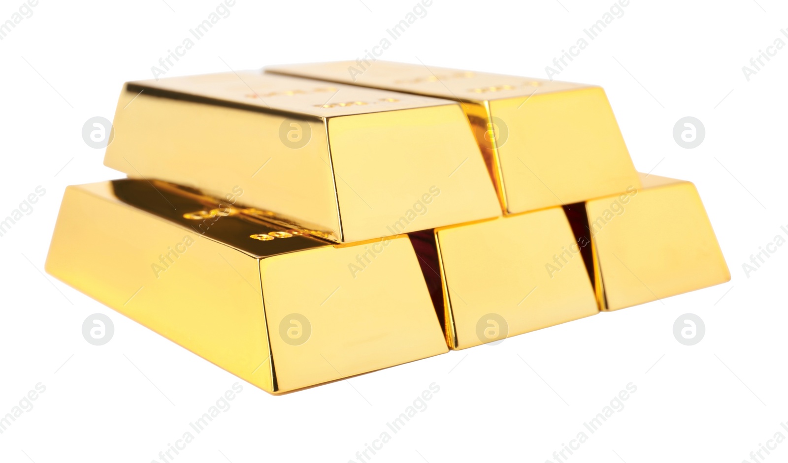 Photo of Precious shiny gold bars on white background