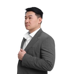 Photo of Businessman in suit posing on white background