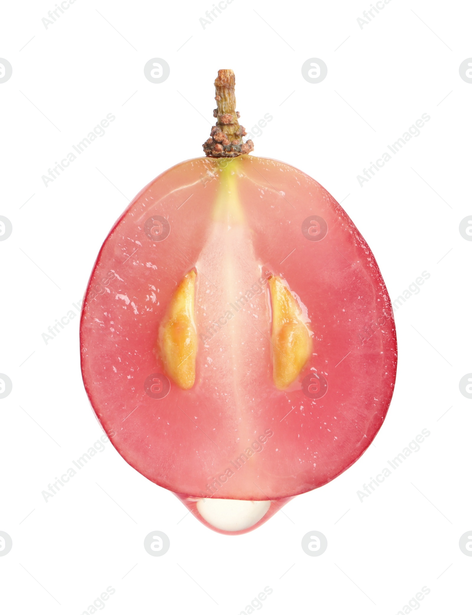 Photo of Natural grape seed oil dripping from berry on white background. Organic cosmetic