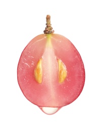 Natural grape seed oil dripping from berry on white background. Organic cosmetic