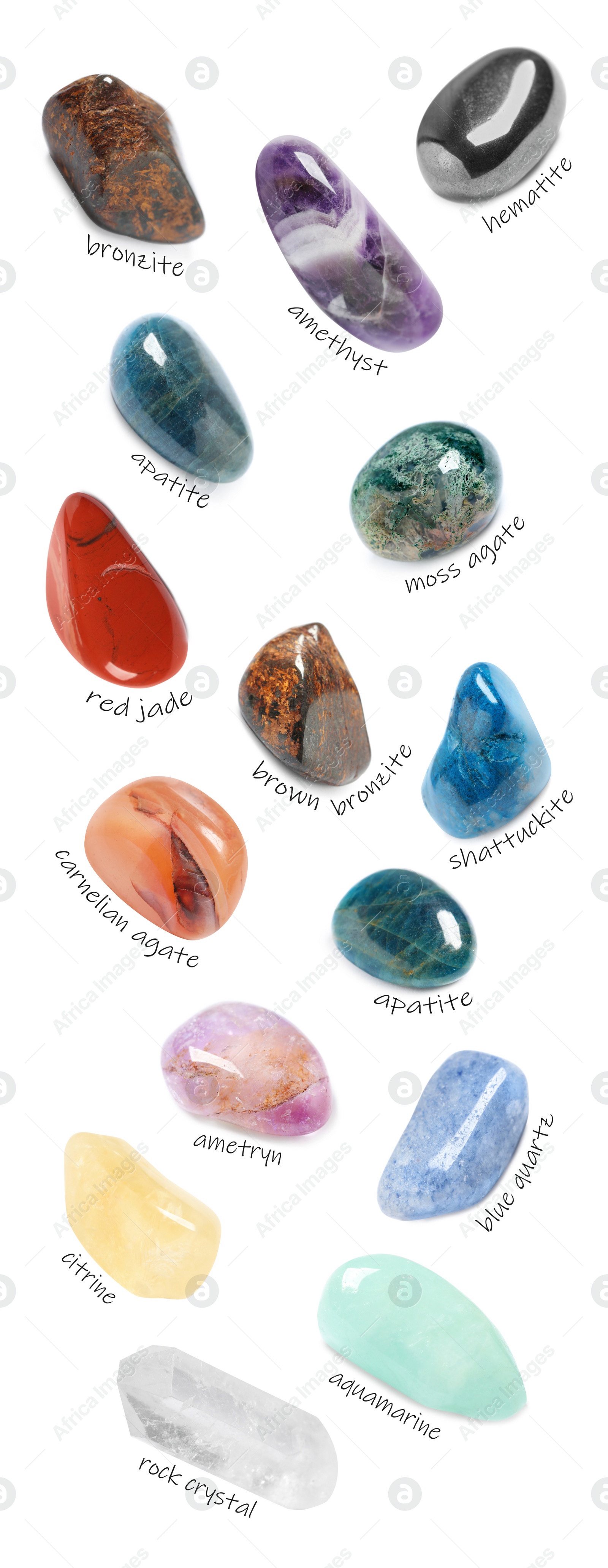 Image of Collection of different gemstones on white background