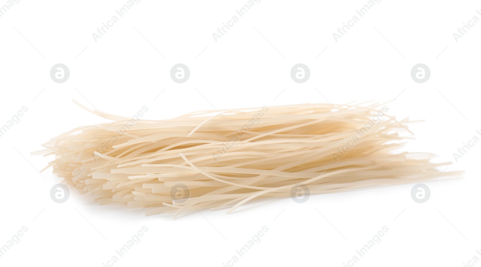 Photo of Raw rice noodles on white background. Delicious pasta