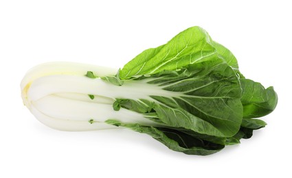 Photo of Fresh green pak choy cabbage isolated on white, top view