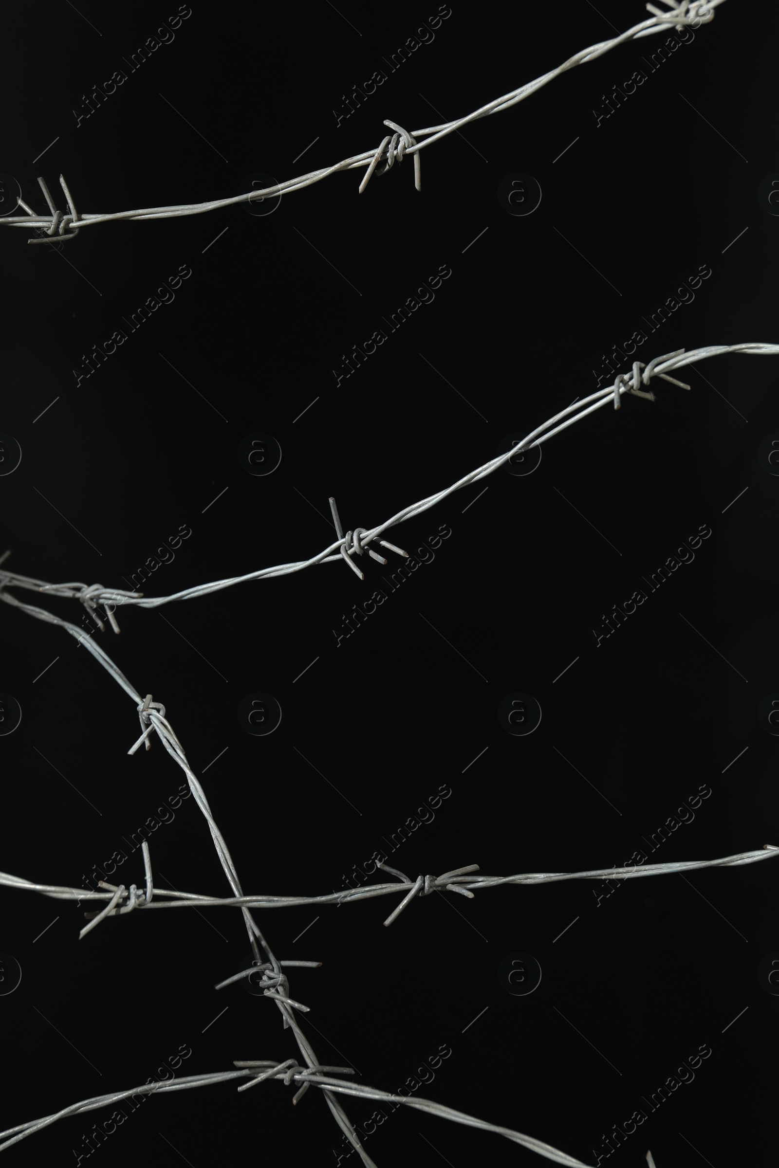 Photo of Shiny metal barbed wire on black background