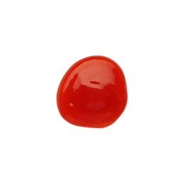 Photo of Tasty ketchup isolated on white, top view. Tomato sauce