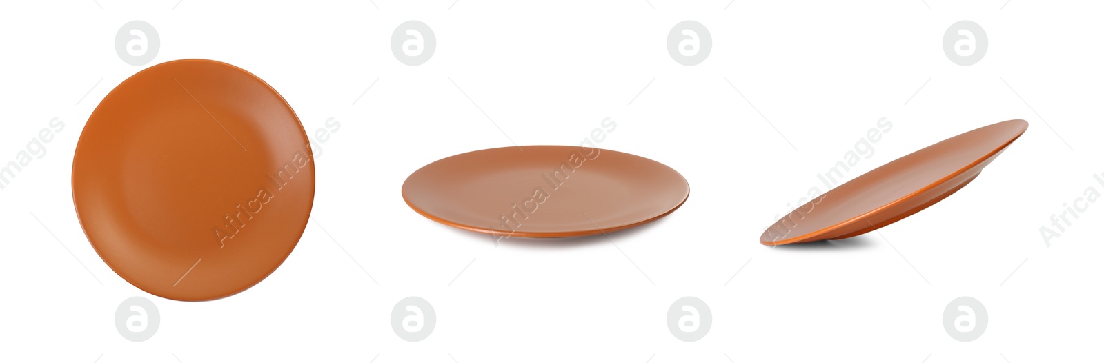 Image of Empty ceramic plate isolated on white, set with different views