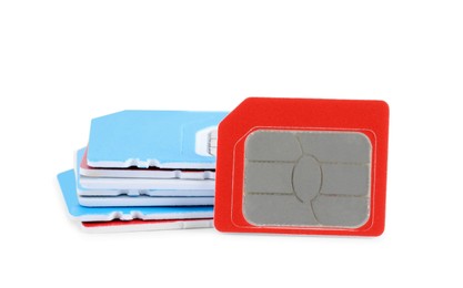 Photo of Different modern SIM cards on white background